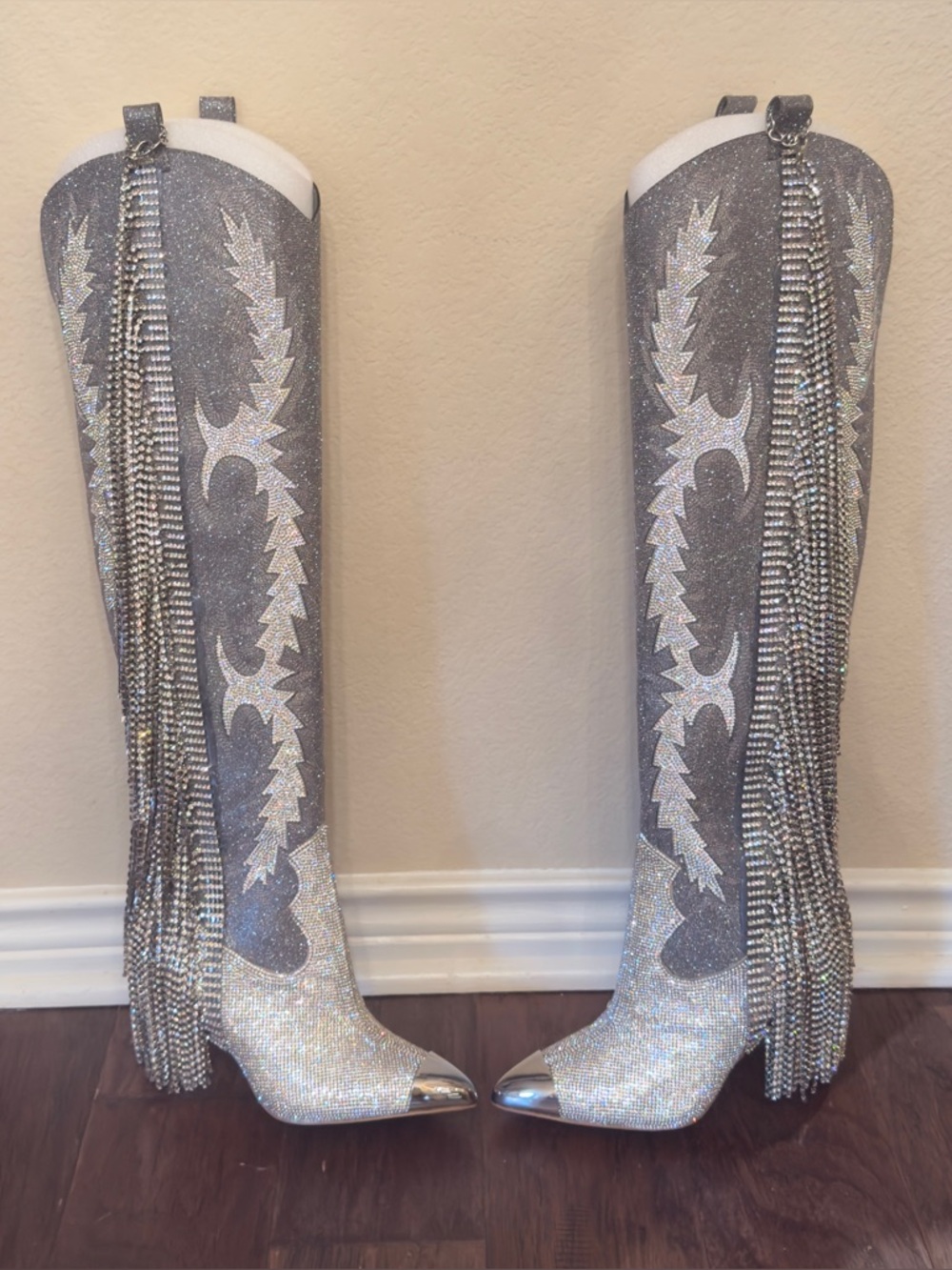 GIANNI BINI Katyanna Over The Knee Boots Embellished With Rhinestones.